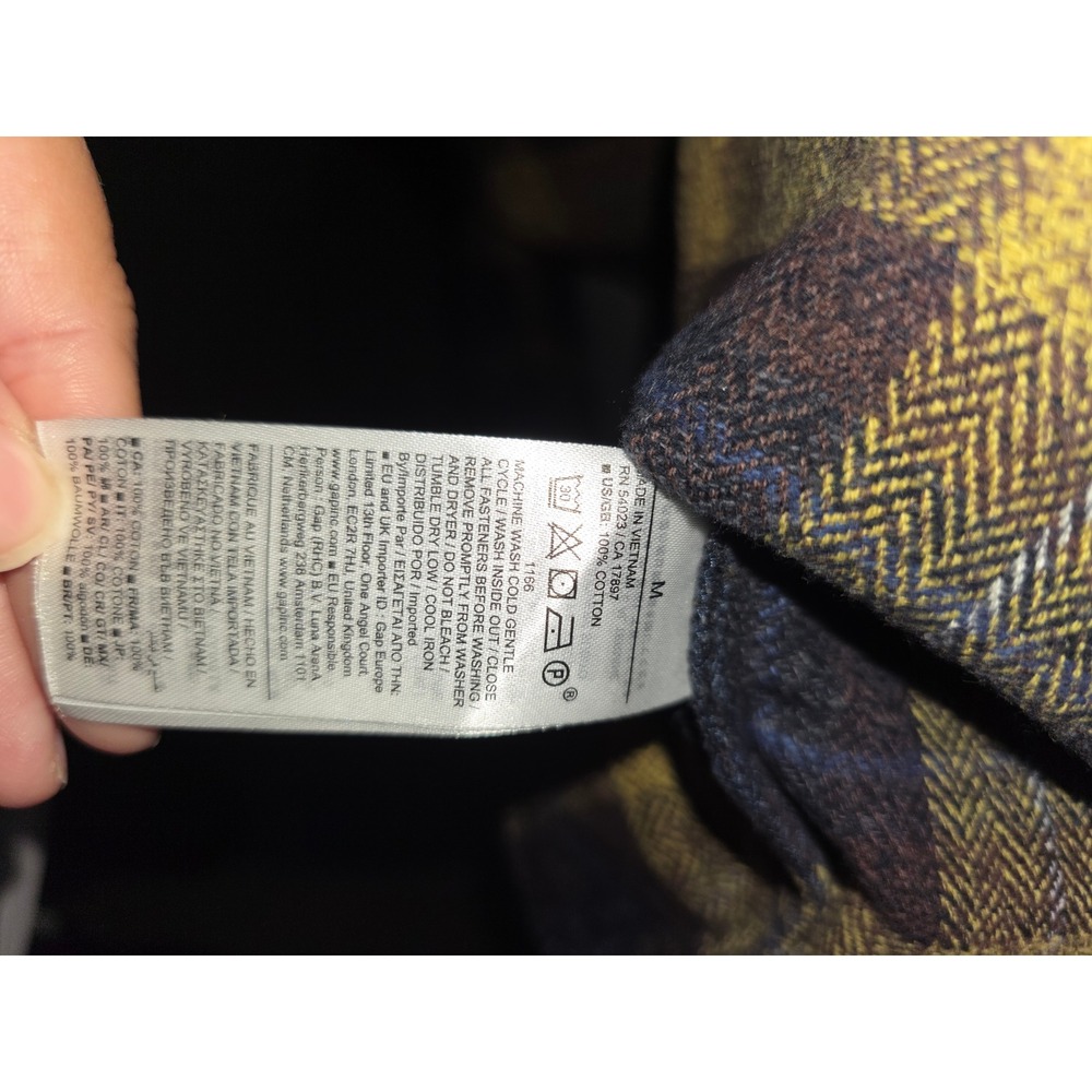Banana Republic Women Plaid Flannel Shirt Dress Gold Navy Brown Herringbone M - Picture 4 of 5